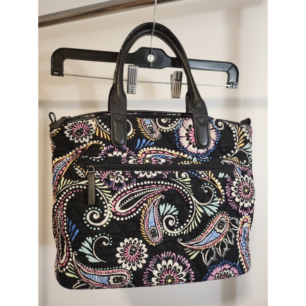 Vera Bradley Quilted Black Paisley Floral Satchel Top Handle Bag Purse
